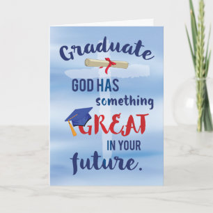 Graduate Religious Cross Blue Watercolor Card