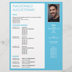 Graduate RESUME TEMPLATE Customisable Photo CYAN Custom Letterhead