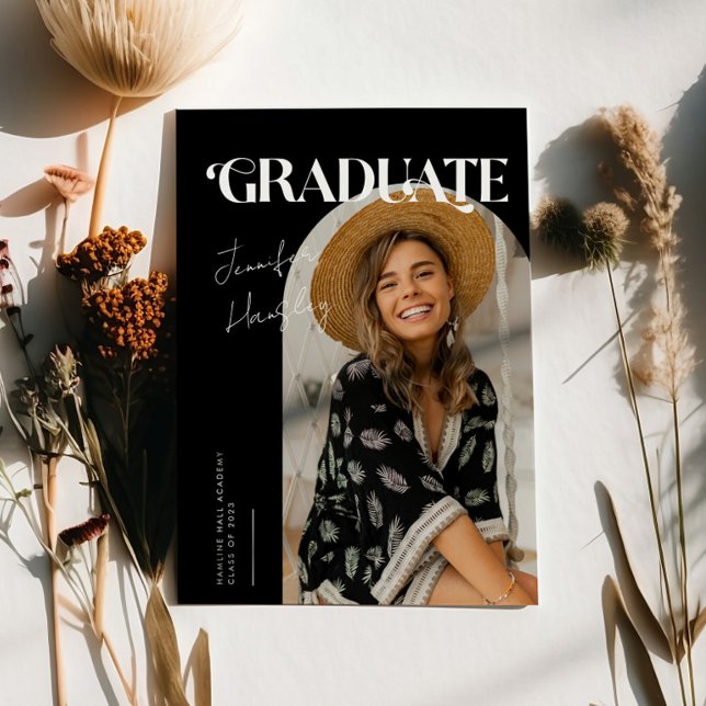 Graduate Retro Black Arch Graduation Announcement (Creator Uploaded)