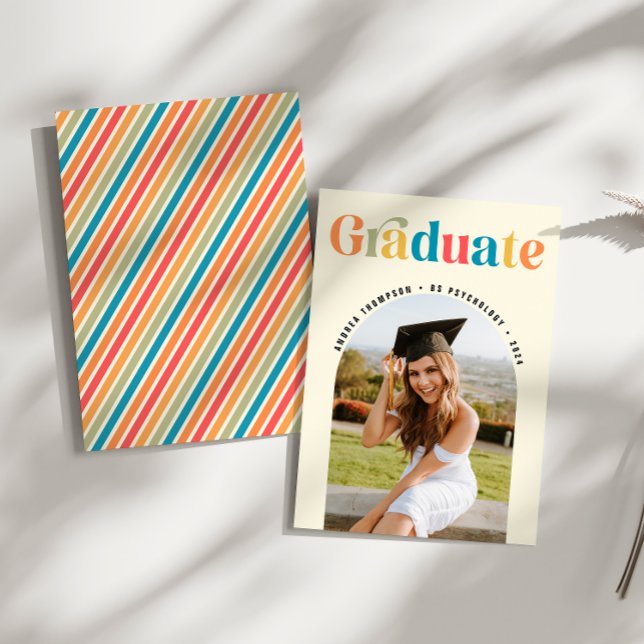 Graduate Retro Colourful Arch Photo Graduation Announcement (Creator Uploaded)
