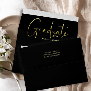 Graduate Return Address Gold Calligraphy Envelope