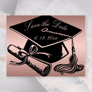 Graduate Rose Gold Grad Cap Diploma Save the Date Announcement Postcard