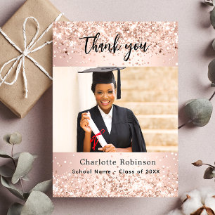 Graduate rose gold photo confetti thank you card