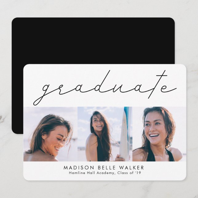 Graduate Script 3 Photo Graduation Announcement (Front/Back)