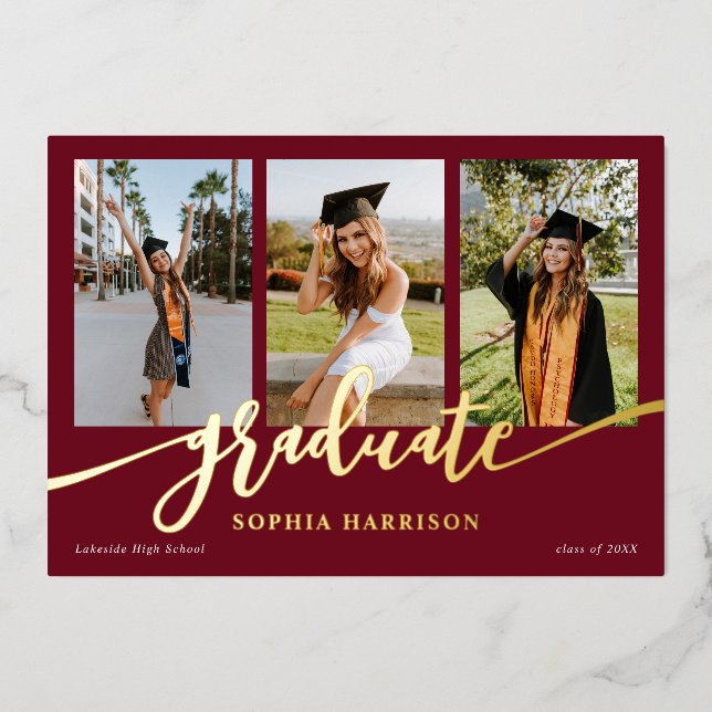 Graduate Script 3 Photos Burgundy Graduation (Front)