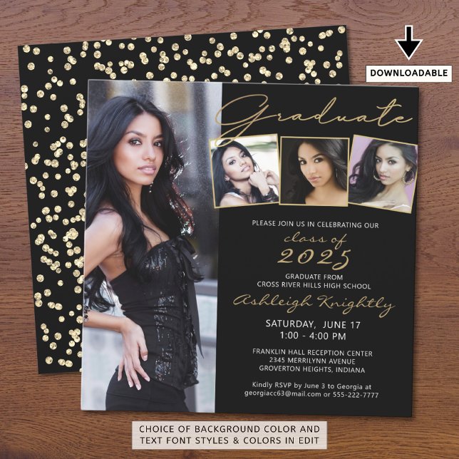 Graduate Script 4 Photo Black Gold Confetti (Creator Uploaded)