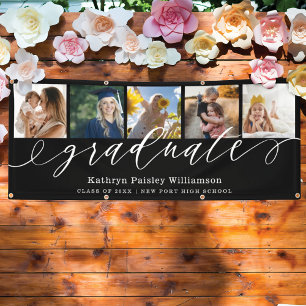 Graduate Script 5 Photo Collage Black Graduation Banner