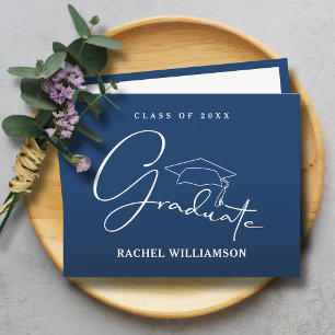 Graduate Script Blue Thank You Card