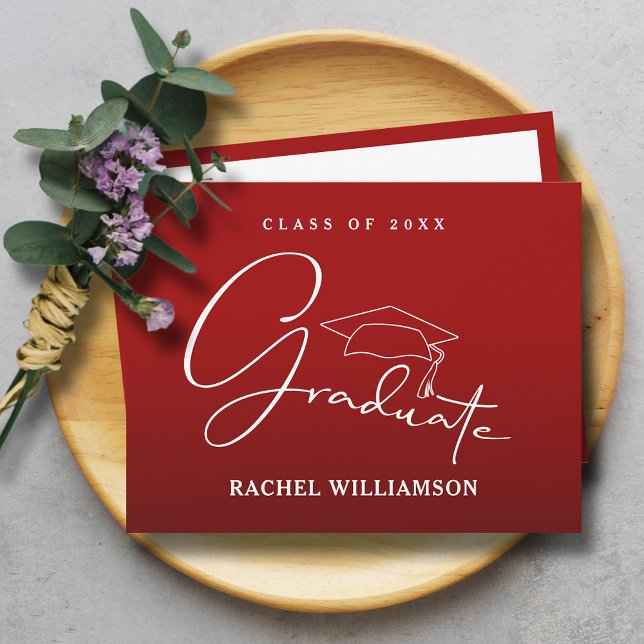 Graduate Script Cardinal Red Thank You Card (Graduate script cardinal red flat thank you notes have room for your message on the back)