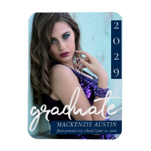 Graduate Script   Dark Navy Blue Photo Keepsake Magnet