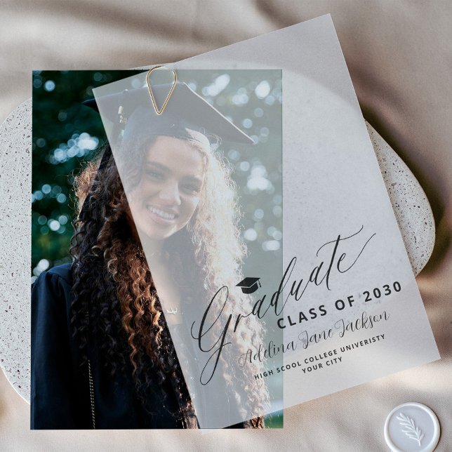 Graduate script elegant graduation overlay vellum invitations (Creator Uploaded)