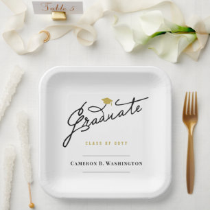 Graduate Script Grad Cap Simple Graduation Party Paper Plate