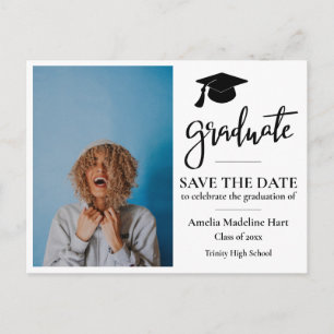 Graduate Script Grad Hat Save The Date Photo Postcard