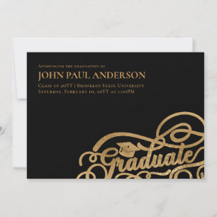 Graduate Script Graduation Grad Cap Black Gold Announcement
