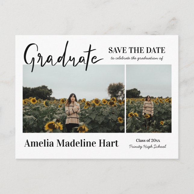 Graduate Script Modern Save The Date Multi Photo  Announcement Postcard (Front)
