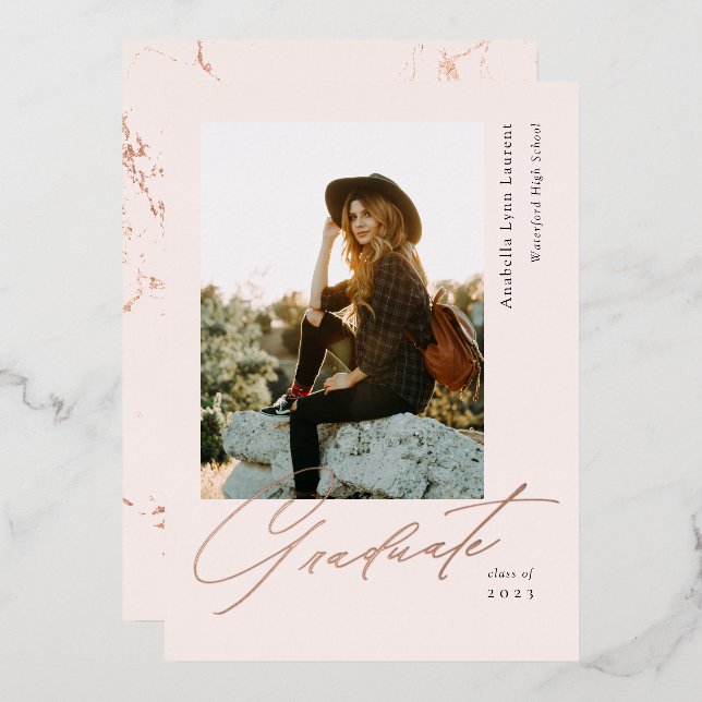 Graduate Script Photo Foil Announcement  (Front/Back)