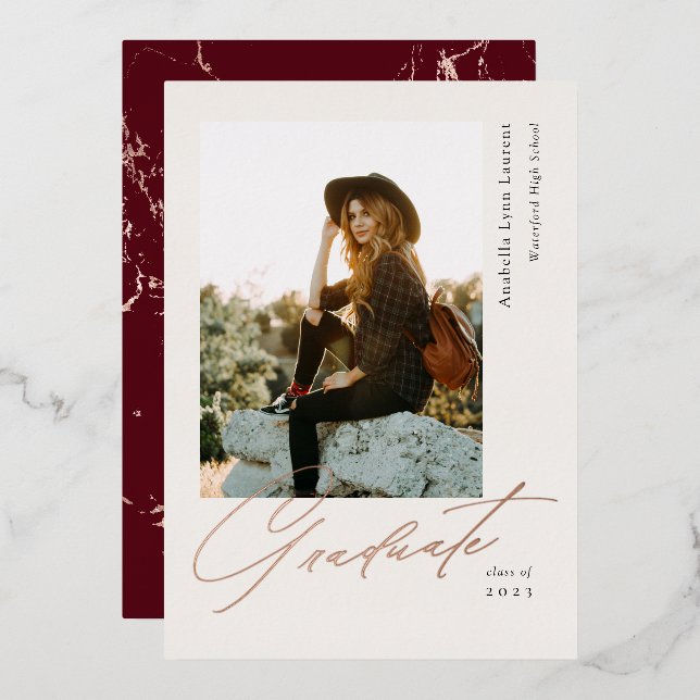 Graduate Script Photo Foil Announcement  (Front/Back)