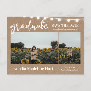Graduate Script Rustic Kraft Paper Save The Date  Announcement Postcard