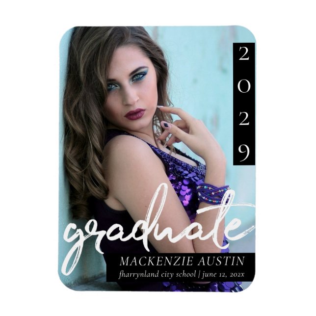 Graduate Script | Simple Brush Photo Keepsake Magnet (Vertical)
