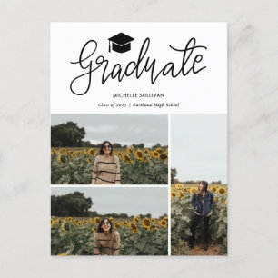 Graduate Script Three Grad Photo Collage Announcement Postcard