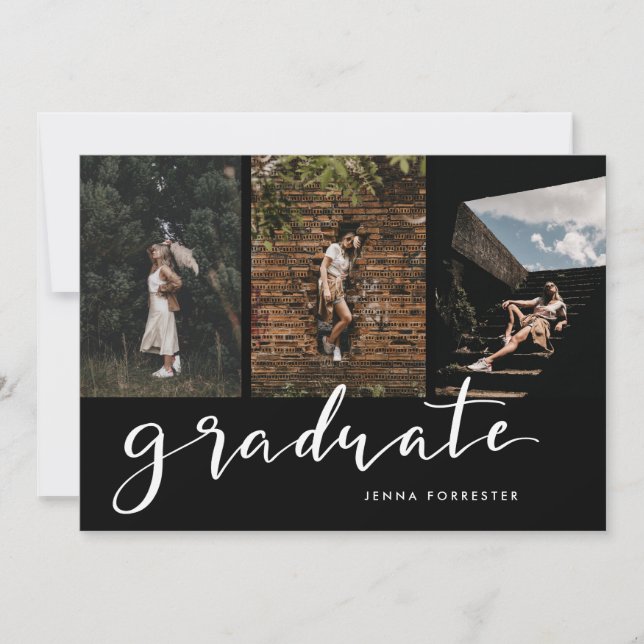 Graduate Script | Three Photos Graduation Party Invitation (Front)
