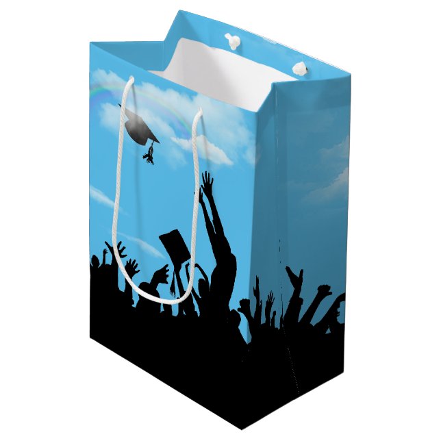 Graduate Silhouette with Rainbow Medium Gift Bag (Front Angled)