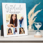 Graduate Silver 4 Photo Personalised Plaque<br><div class="desc">A sleek graduation plaque featuring Graduate in large flowing silver script with the class year, graduate's name, school, and four senior photos on a clean white background. The collage layout showcases one large portrait and three smaller photos for a polished display. Customise with favourite photos and details for a personalised...</div>