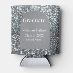 Graduate silver gray glitter arch shape name year can cooler