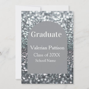 Graduate silver gray glitter arch shape name year invitation
