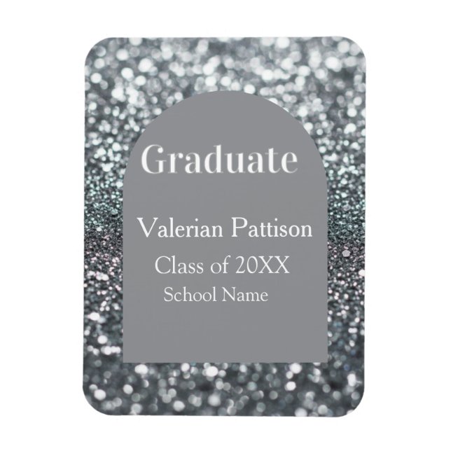 Graduate silver gray glitter arch shape name year magnet (Vertical)