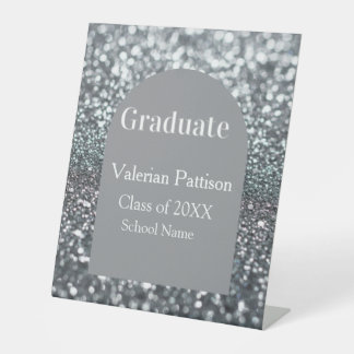 Graduate silver gray glitter arch shape name year pedestal sign