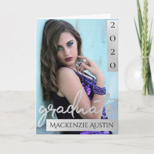 Graduate Silver Script Brush Grad Photo Keepsake Thank You Card