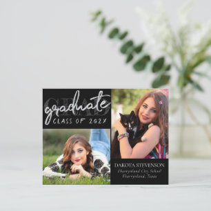 Graduate Silver Script Grad Photo Thank You Postcard