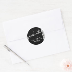 Graduate Silver Script Trendy Faux Metallic Classic Round Sticker