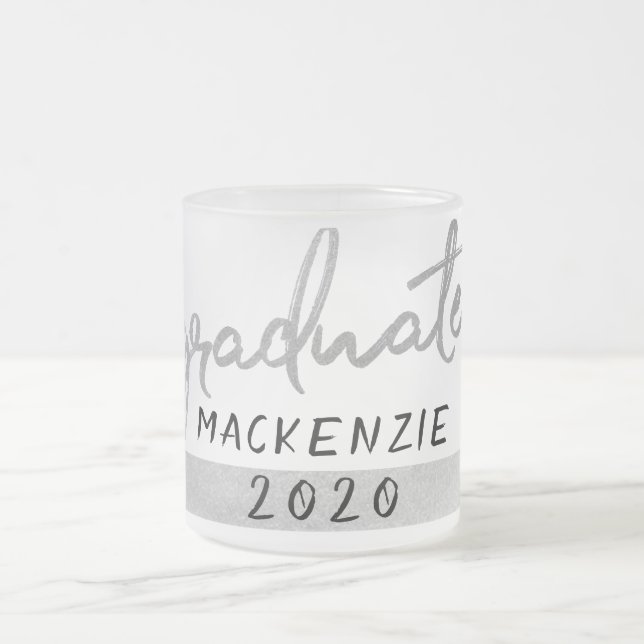 Graduate Silver Script | Trendy Faux Metallic Frosted Glass Coffee Mug (Center)