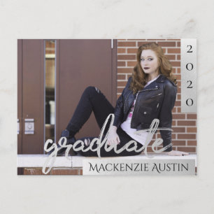 Graduate Silver Script Trendy Photo Invitation Postcard