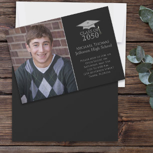 Graduate Simple Classic Photo Minimalist Black Invitation