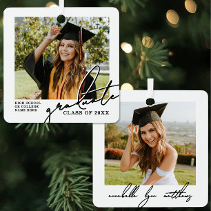 Graduate Simple Elegant Script Graduation Photo Metal Tree Decoration