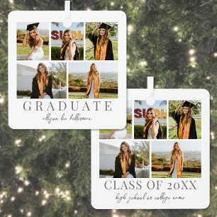 Graduate Simple Elegant Script Graduation Photo Metal Tree Decoration