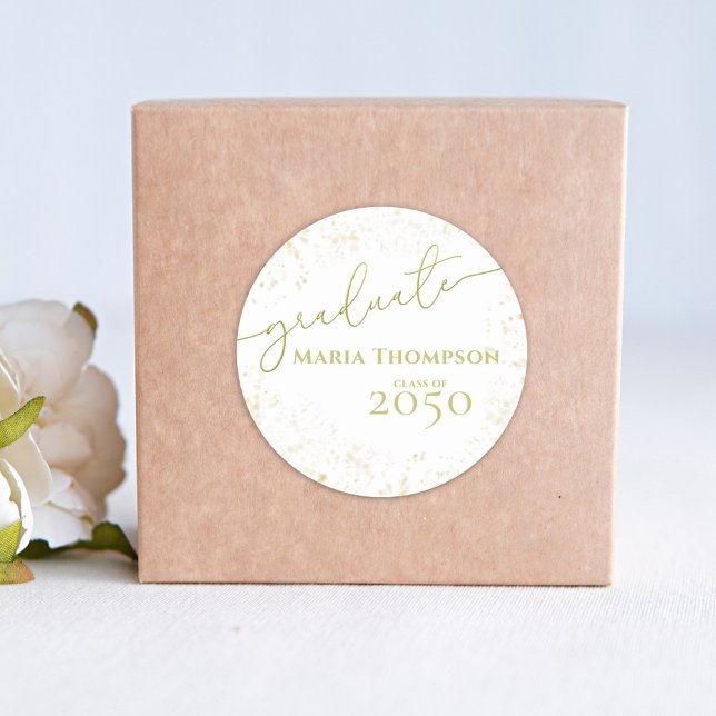 Graduate Simple Gold Calligraphy Script Classic Round Sticker (Creator Uploaded)