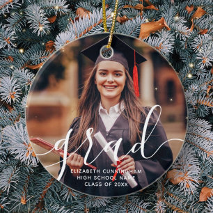 Graduate Simple Modern Script Classic Photo Ceramic Tree Decoration