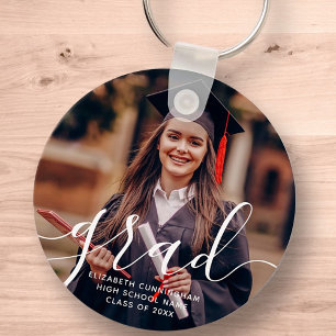 Graduate Simple Modern Script Classic Photo Key Ring