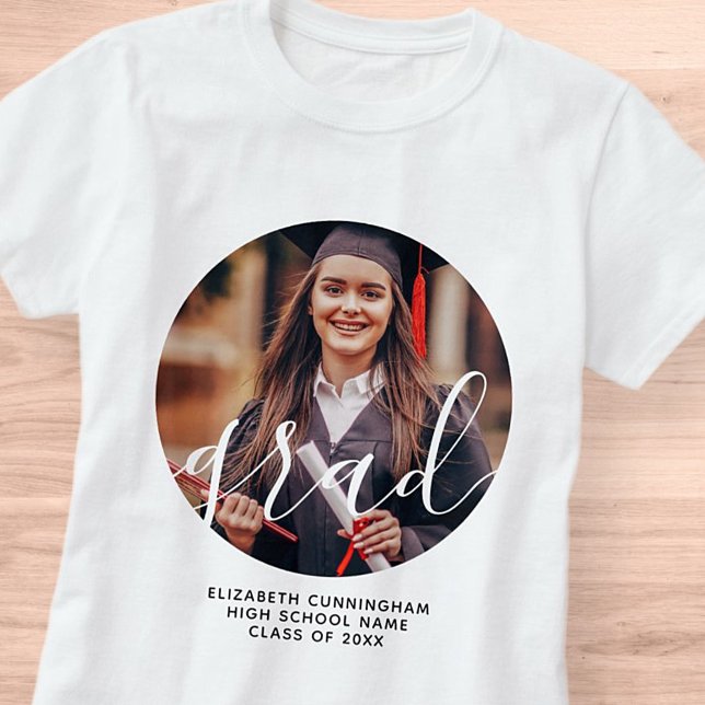 Graduate Simple Modern Script Classic Photo T-Shirt (Creator Uploaded)