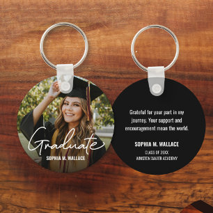 Graduate Simple Modern Script Custom Photo Message Key Ring