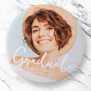 Graduate Simple Modern Script Grad Photo 7.5 Cm Round Badge