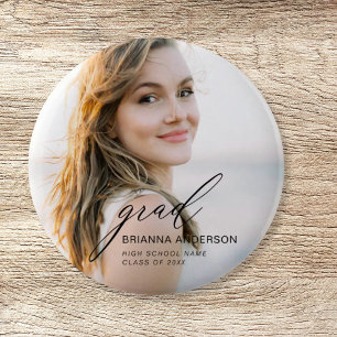 Graduate Simple Modern Script Minimalist Photo 6 Cm Round Badge