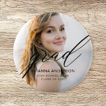 Graduate Simple Modern Script Minimalist Photo 6 Cm Round Badge<br><div class="desc">Elevate your graduation celebration with our Graduate Simple Modern Script Minimalist Photo button. This sleek and stylish accessory combines modern script typography with minimalist design elements for a sophisticated touch. Featuring your graduation photo as the focal point, this button captures the essence of your achievement while adding a personal touch...</div>