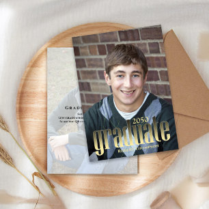 Graduate Simple Photo Black and Gold Typography Invitation