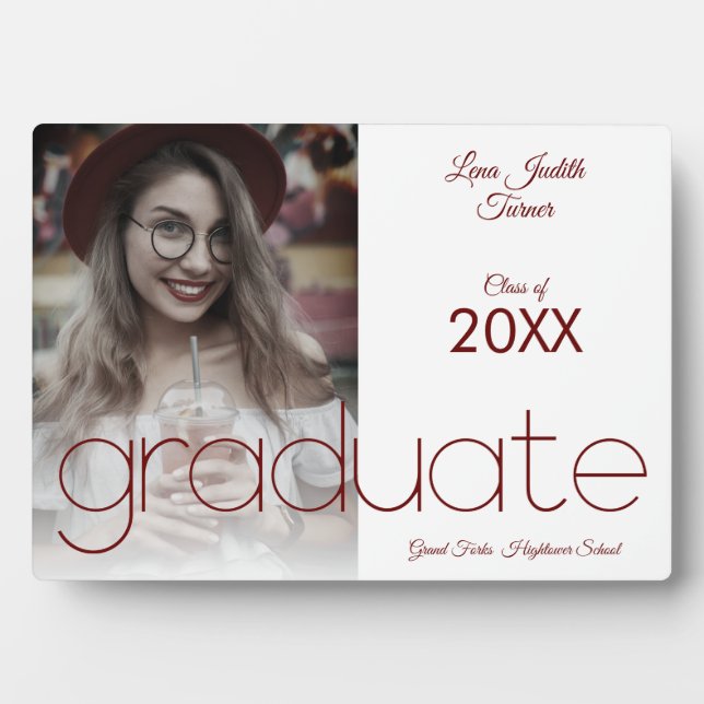 Graduate Simple Photo Modern Calligraphy Keepsake Plaque (Front)