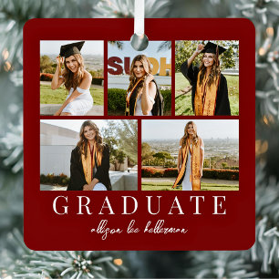 Graduate Simple Red Elegant Graduation Photo Metal Tree Decoration